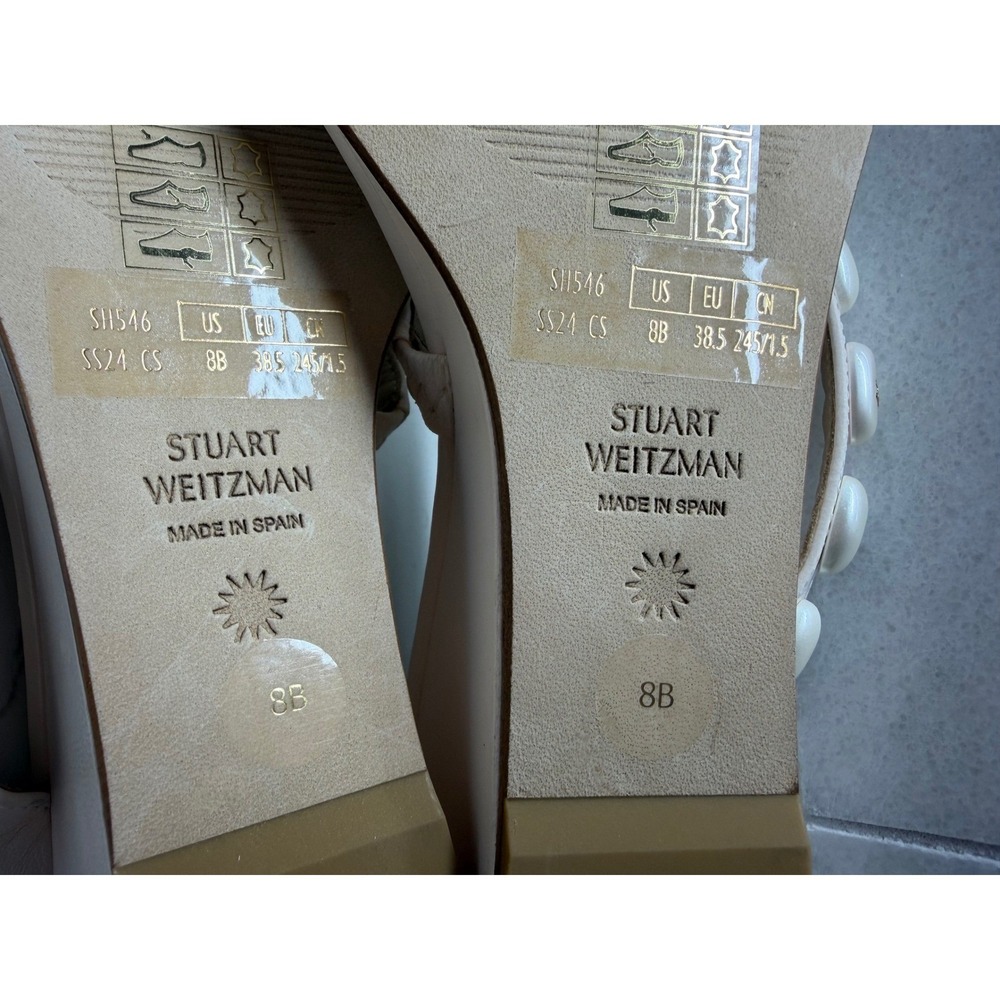 Stuart Weitzman Pearl Embellished Leather Wedge Sandals  Size 8B - Picture 7 of 10
